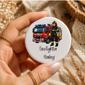 Personalised Female Firefighter Badge | Custom Firefighter Button Badge | Fire Engine Pin Badge | Fire & Rescue Gift | Personalised Firefighter Name Badge