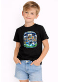 Black & White Football Kids T-Shirt – Striped Soccer Fan Graphic Tee