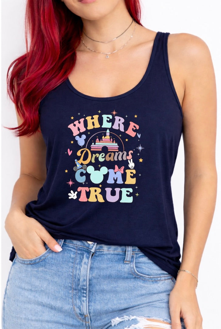 where Dreams Come True Vest Top, Disney Tank Top Women, Disney World Outfit, Disney Holiday Shirt, Theme Park Outfit, Cute Disney