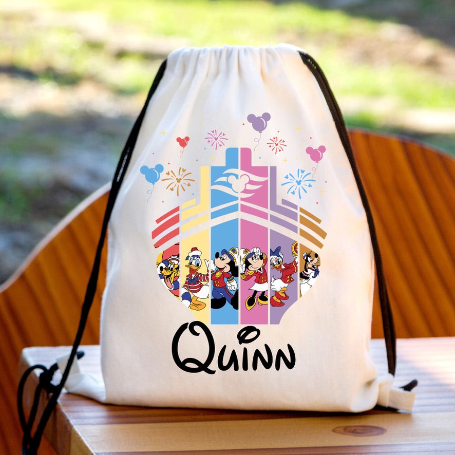 Personalised Disney Cruise Boat Drawstring Gym Bag | Custom Name PE Bag | Kids School Sports Bag | Nursery Drawstring Bag | Swimming Bag | Gift for Boys & Girls