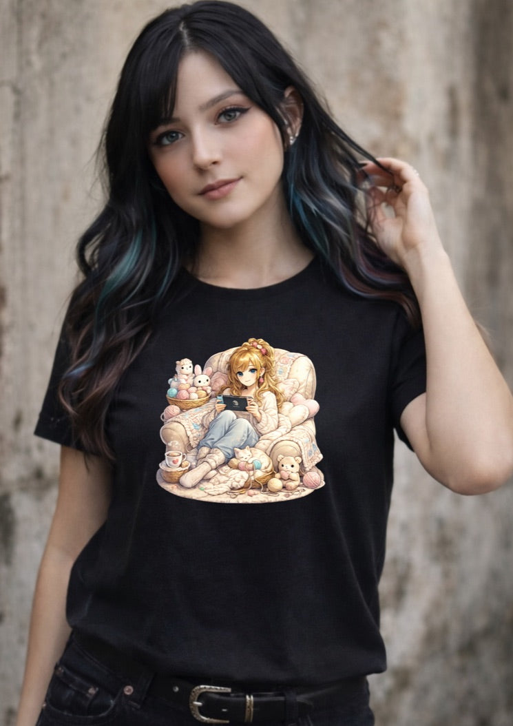 Cozy Anime Gamer Girl Graphic T-Shirt – Unisex Everyday Tee - Soft Cotton Gamer Shirt