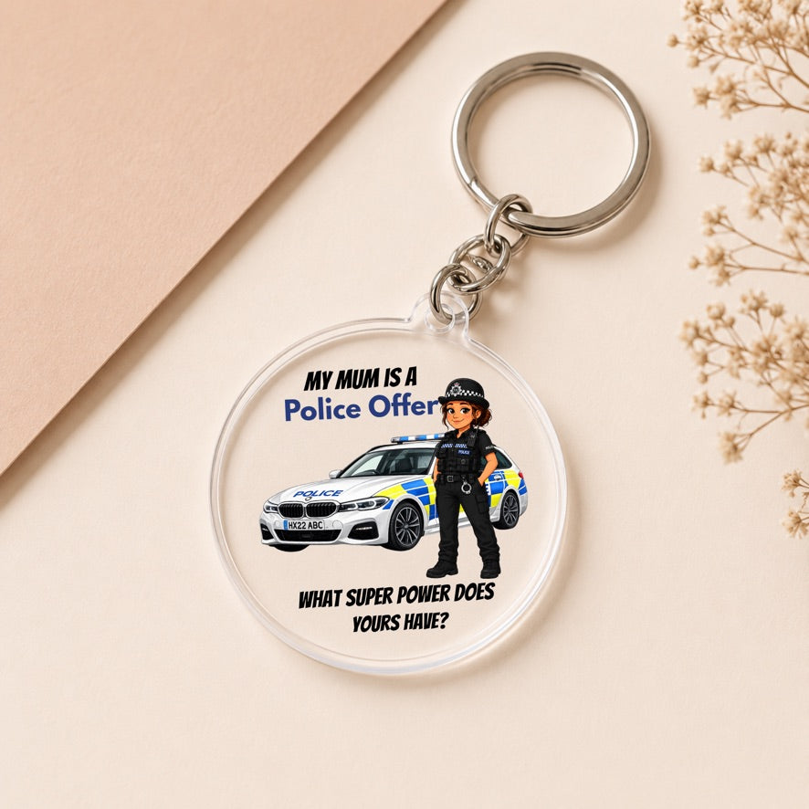 My Mum Is a Police Officer Keyring | Police Officer Mum Gift | Acrylic Police Keychain | Mother's Day Gift | Police Family Gift | Emergency Services