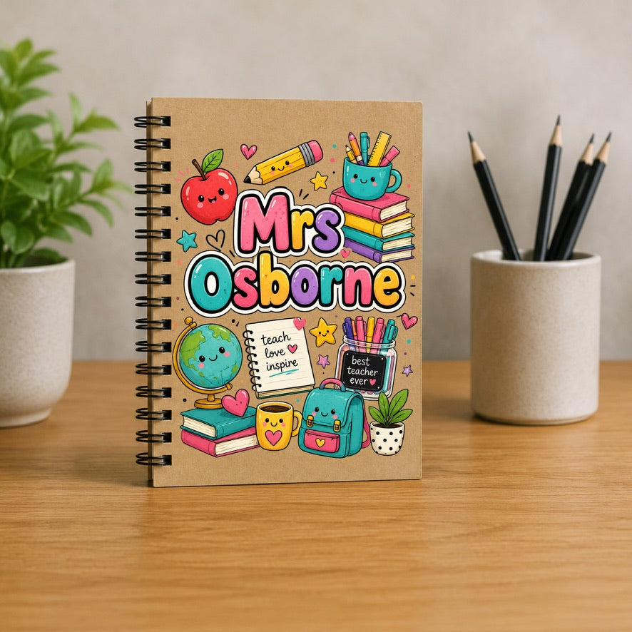 Personalised Teacher Notebook | Custom Teacher Gift | Spiral Notebook | Teacher Appreciation Gift | End of Term Present | Back to School Journal