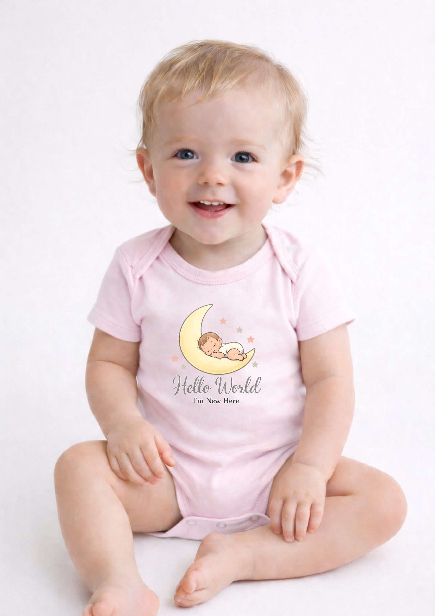 Hello World I’m New Here Baby Bodysuit – Moon Newborn Announcement Onesie, Cute Coming Home Outfit