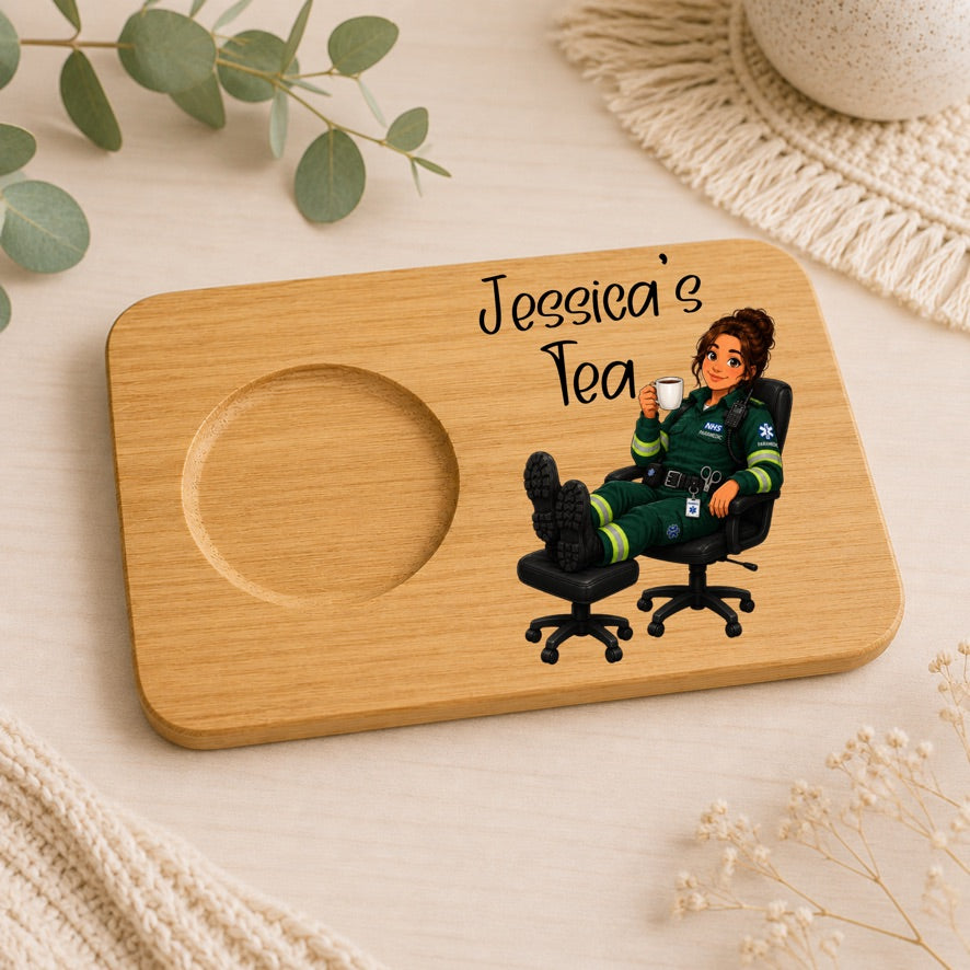 Personalised Female Paramedic Tea & Biscuit Board | Custom Paramedic Gift | NHS Tea Board | Ambulance Service Gift | Bamboo Tea Board | Tea Lover Gift