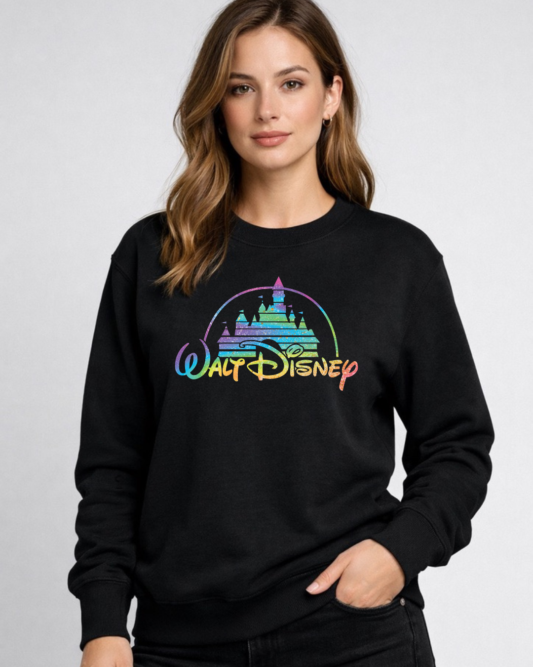 Rainbow Walt Disney Castle Disney Sweatshirt – Cozy Graphic Crewneck, Unisex Disney Style Jumper