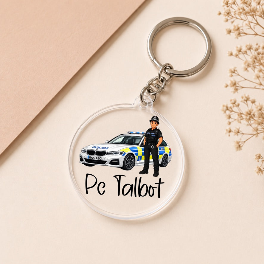 Personalised Police Officer Keyring | Custom Police Car Acrylic Keychain | UK Police Gift | Personalised Name Keyring | Police Officer Present