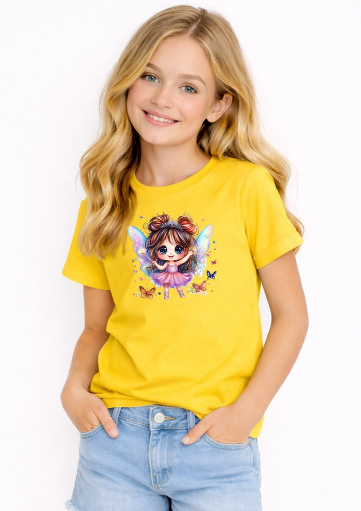 Cute Fairy Girl Kids T-Shirt – Magical Butterfly Fantasy Graphic Tee for Girls