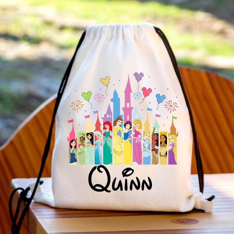 Personalised Princess Castle Drawstring Gym Bag | Custom Name PE Bag | Kids School Sports Bag | Nursery Drawstring Bag | Swimming Bag | Gift for Boys & Girls