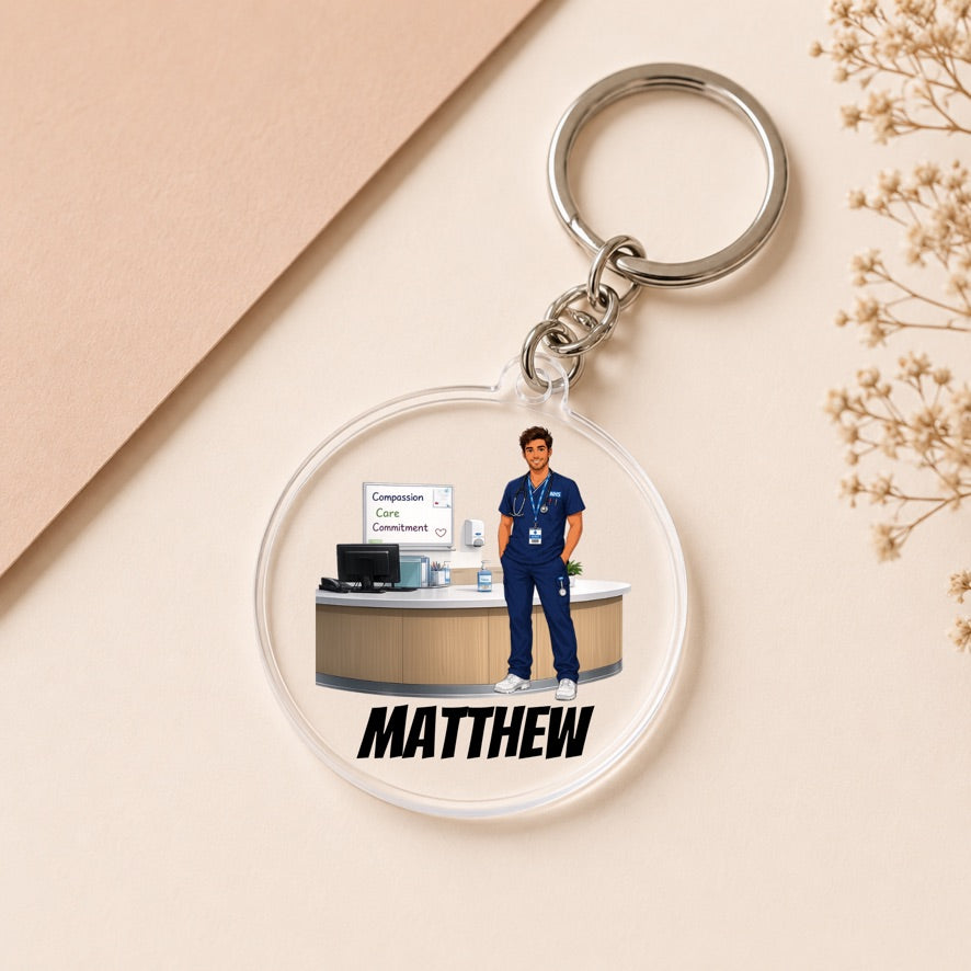 Personalised Nurse Keyring | Custom NHS Nurse Acrylic Keychain | Healthcare Worker Gift | Nursing Graduation Present | Name Keyring