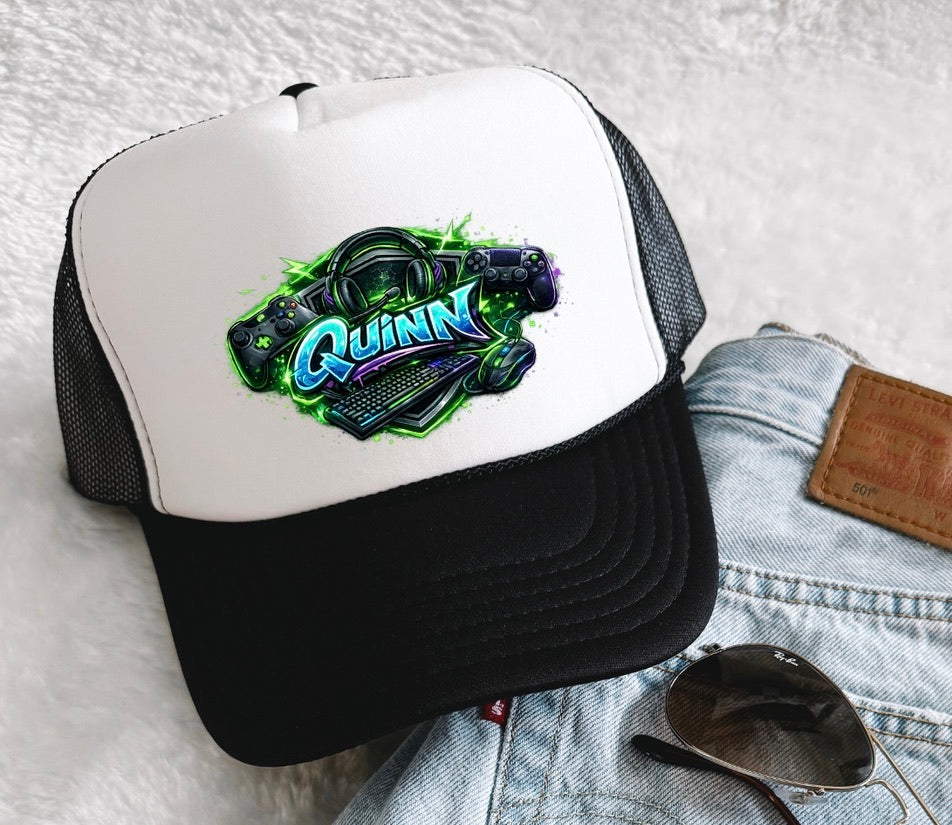 Personalised Kids Gamer Trucker Cap | Custom Name Gaming Baseball Hat