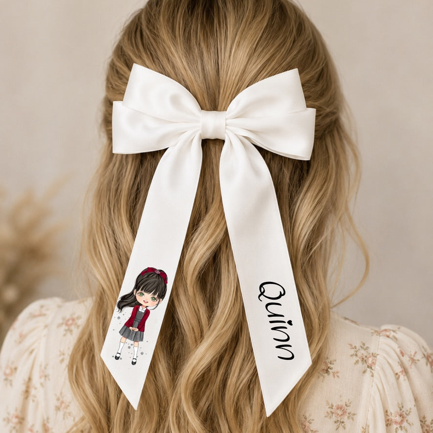 Personalised Fringe School Girl Hair Bow | Custom Name Hair Bow | School Uniform Bow | Girls Ribbon Bow | Personalised Hair Accessory | Back to School Gift