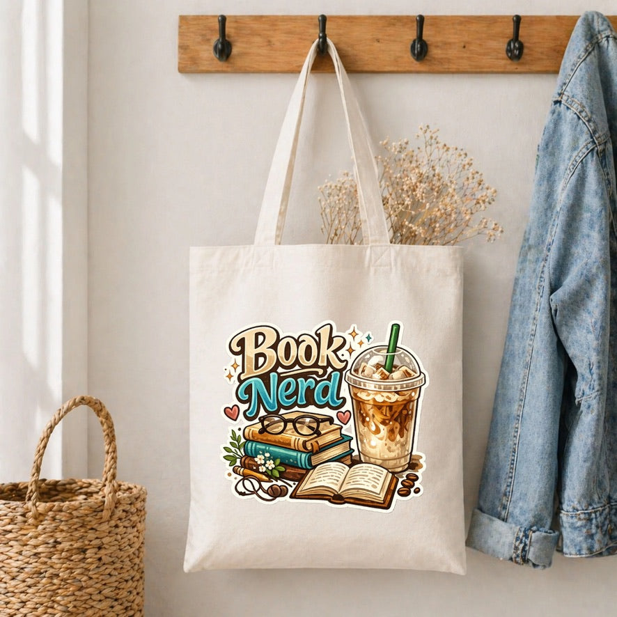 Book Nerd Cotton Tote Bag – Reusable Shopping Bag | Eco-Friendly Everyday Canvas Tote | Beach, School & Work Bag