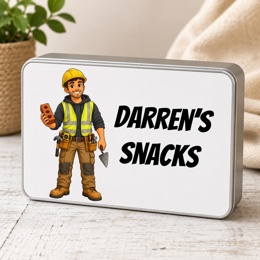 Personalised Builder Snack Tin | Custom Builder Lunch Tin | Personalised Snack Storage Tin | Construction Worker Gift | Builder Treat Box | Personalised Metal Tin