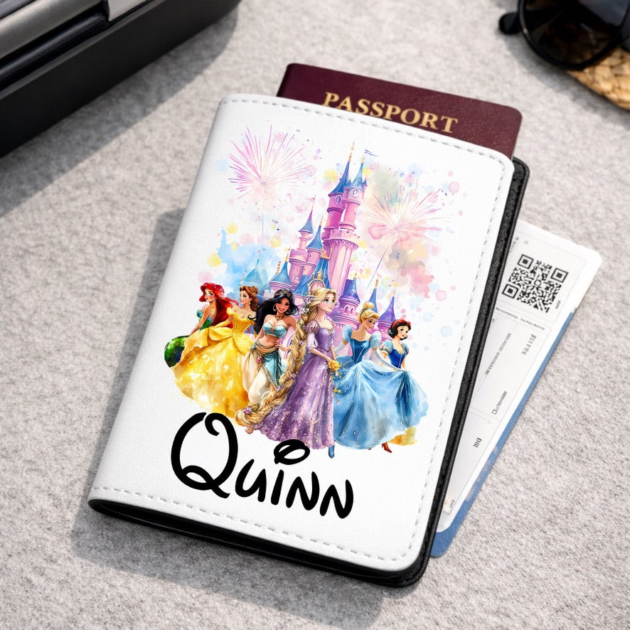 Personalised Princesses & Castle Disney Passport Cover | Family Holiday Passport Holder | Custom Travel Wallet | Magical Holiday Gift | Personalised Passport Cover