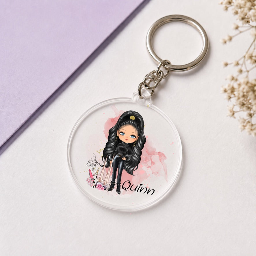 Personalised Nail Tech Girl Keyring | Custom Name Keyring | Bag Tag Gift