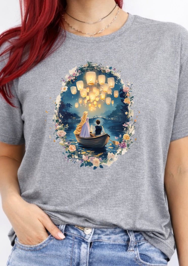 Enchanted Lantern Boat Fairytale T-Shirt – Romantic Floating Lights Graphic Tee