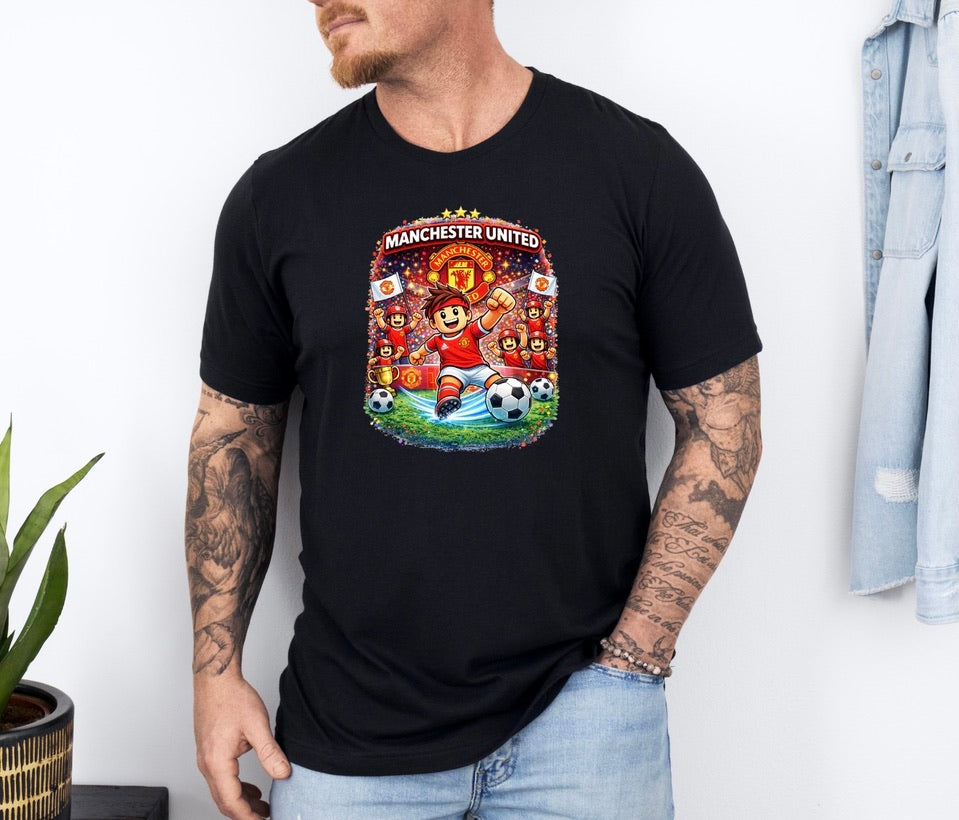 Manchester United Football Fan Graphic T-Shirt – Cartoon Soccer Supporter Unisex Tee - Match Day Shirt