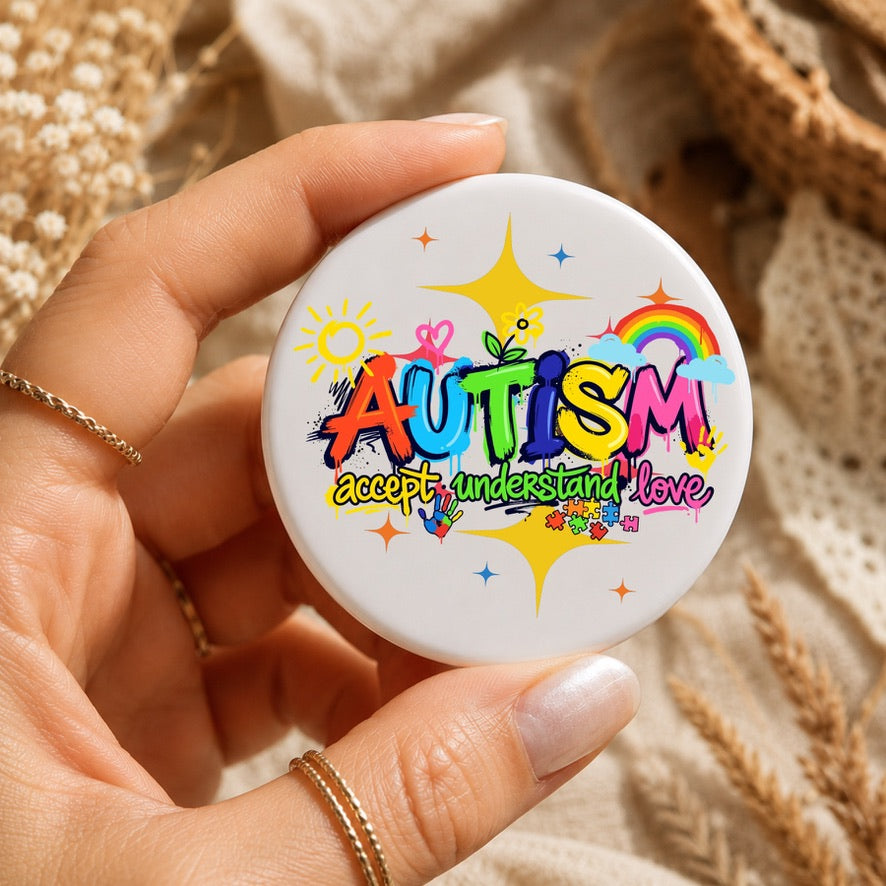 Autism Accept • Understand • Love Badge | Autism Acceptance Pin Badge | Neurodiversity Awareness Button Badge | Inclusion Gift