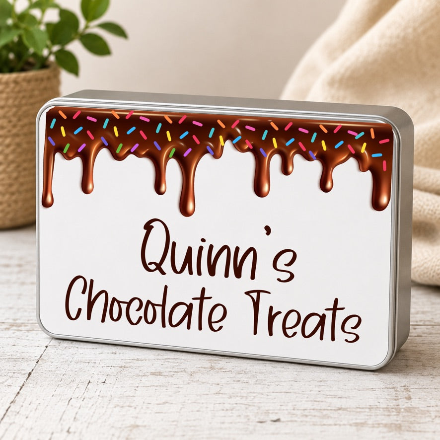Personalised Chocolate Treats Tin | Custom Chocolate Storage Tin | Personalised Sweet Tin | Chocolate Lover Gift | Snack Storage Tin | Gift for Kids