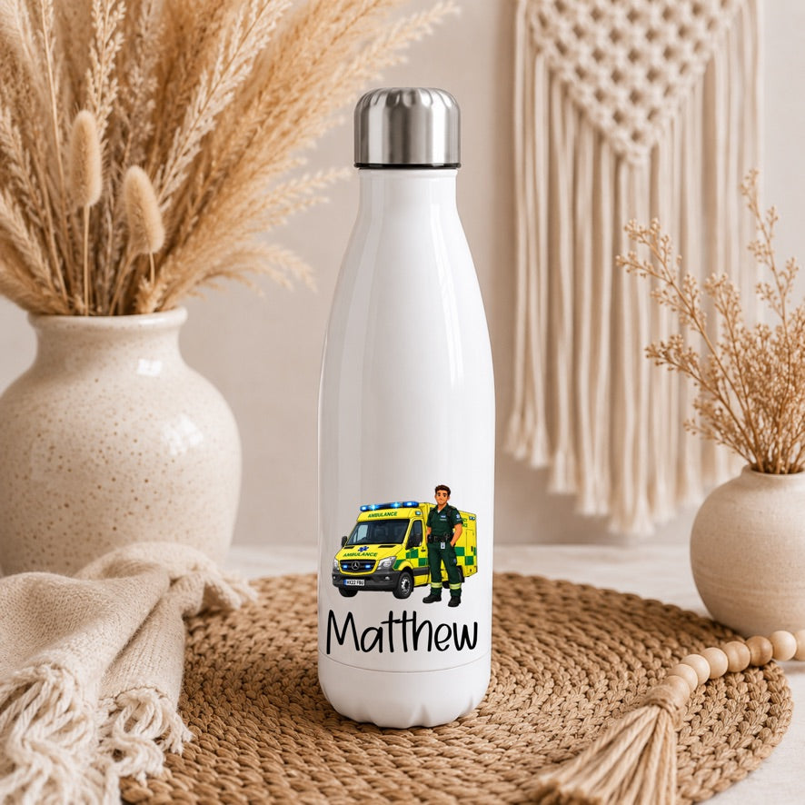 Personalised Paramedic Water Bottle | Male Paramedic Drinks Bottle | Custom Ambulance Service Gift | Stainless Steel Water Bottle | NHS Gift | EMT Gift