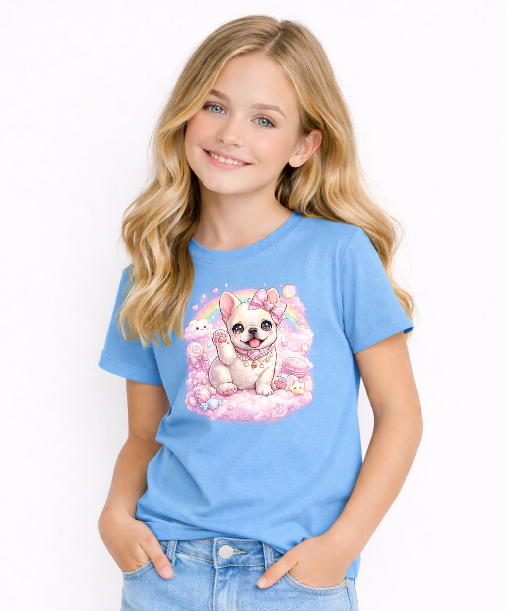 Kids Cute Puppy Graphic T-Shirt – Adorable Pastel Dog Design, Sweet Dog Lover Tee for Girls