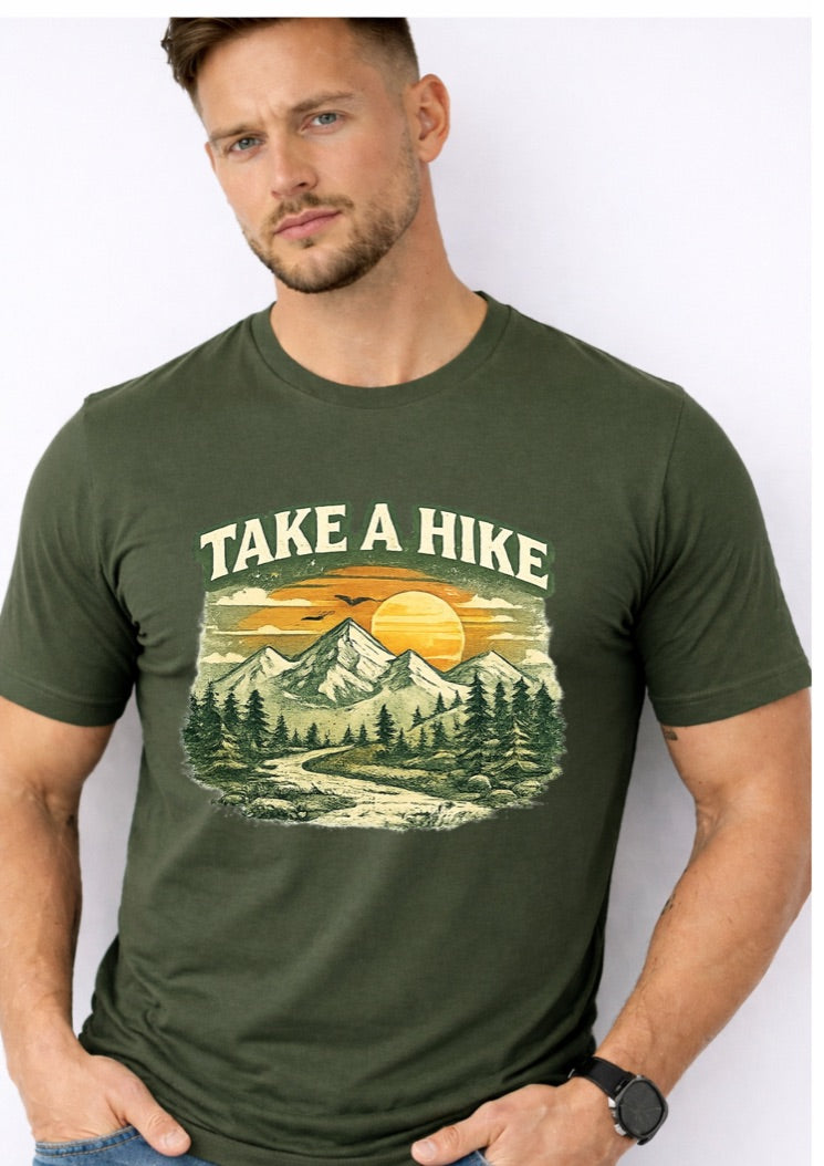 Take A Hike Mountain Graphic T-Shirt – Vintage Nature Hiking Tee – Outdoor Adventure Shirt