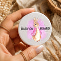 flopsy Baby on Board Rabbit Badge | Peter Rabbit Inspired Baby Button Badge | New Baby Pin Badge | Pushchair & Car Seat Accessory | Baby Shower Gift