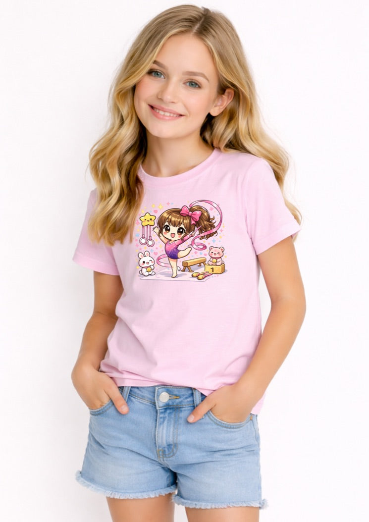 Cute Gymnastics Girl Kids T-Shirt – Rhythmic Gymnast Graphic Tee for Girls