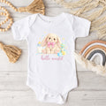 Pink Hello World Bunny Baby Bodysuit – Cute Newborn Announcement Outfit, Soft Neutral Baby Onesie