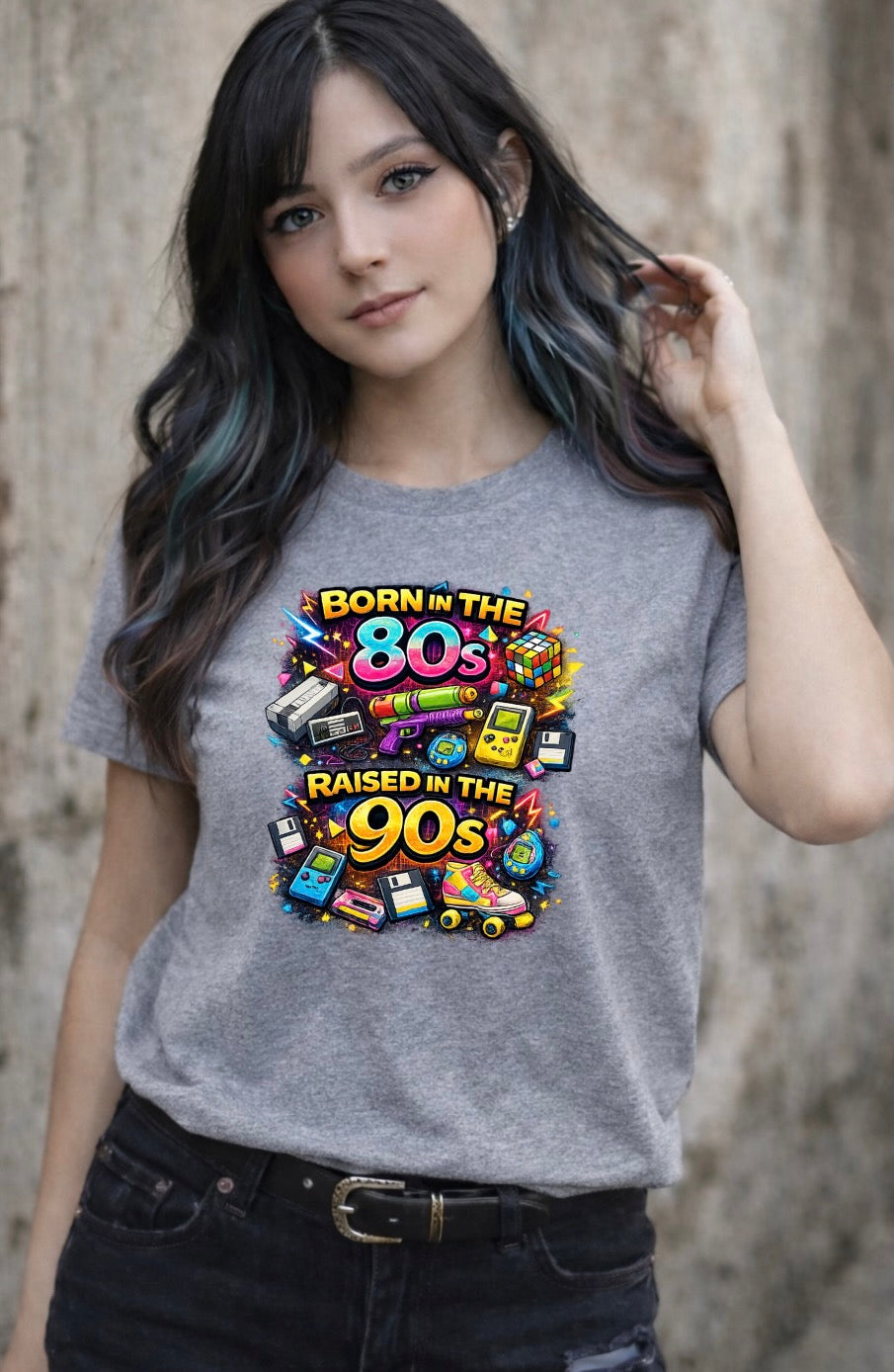 Born in the 80s Raised in the 90s T-Shirt – Retro 80s 90s Nostalgia Unisex Tee | Vintage Childhood Graphic Shirt