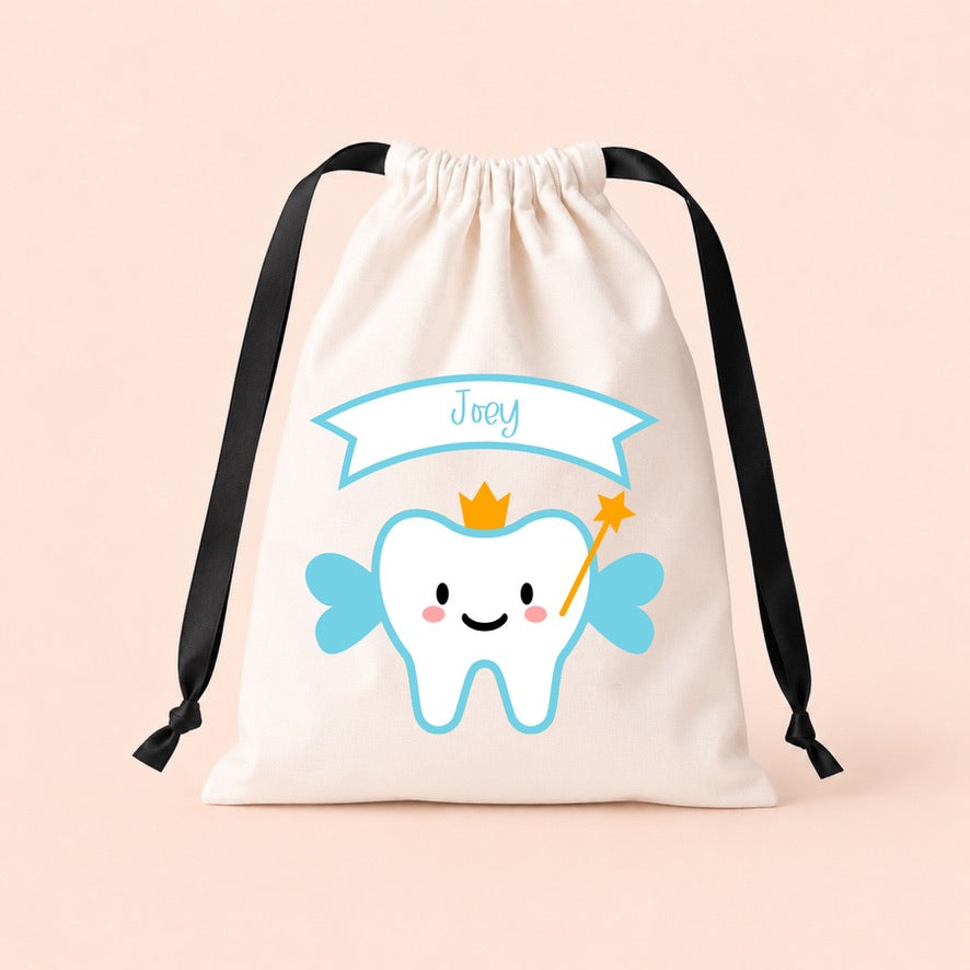 Personalised Blue Tooth Fairy Drawstring Bag | Custom Tooth Fairy Keepsake Bag | Personalised Tooth Pillow Alternative | Baby Tooth Bag | Children's Tooth Fairy Gift