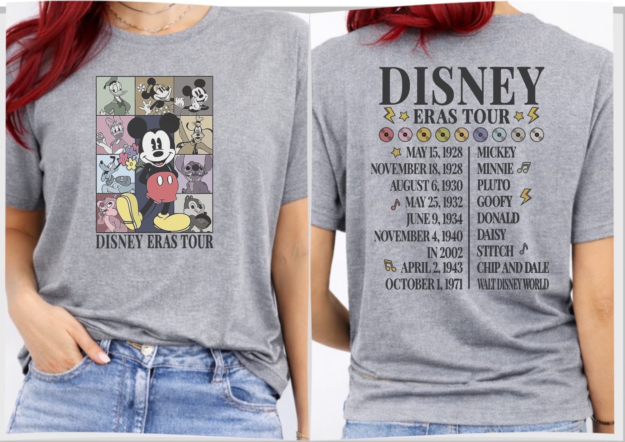 Disney Eras Tour Front & Back Graphic T-Shirt – Vintage Character Collage Tee