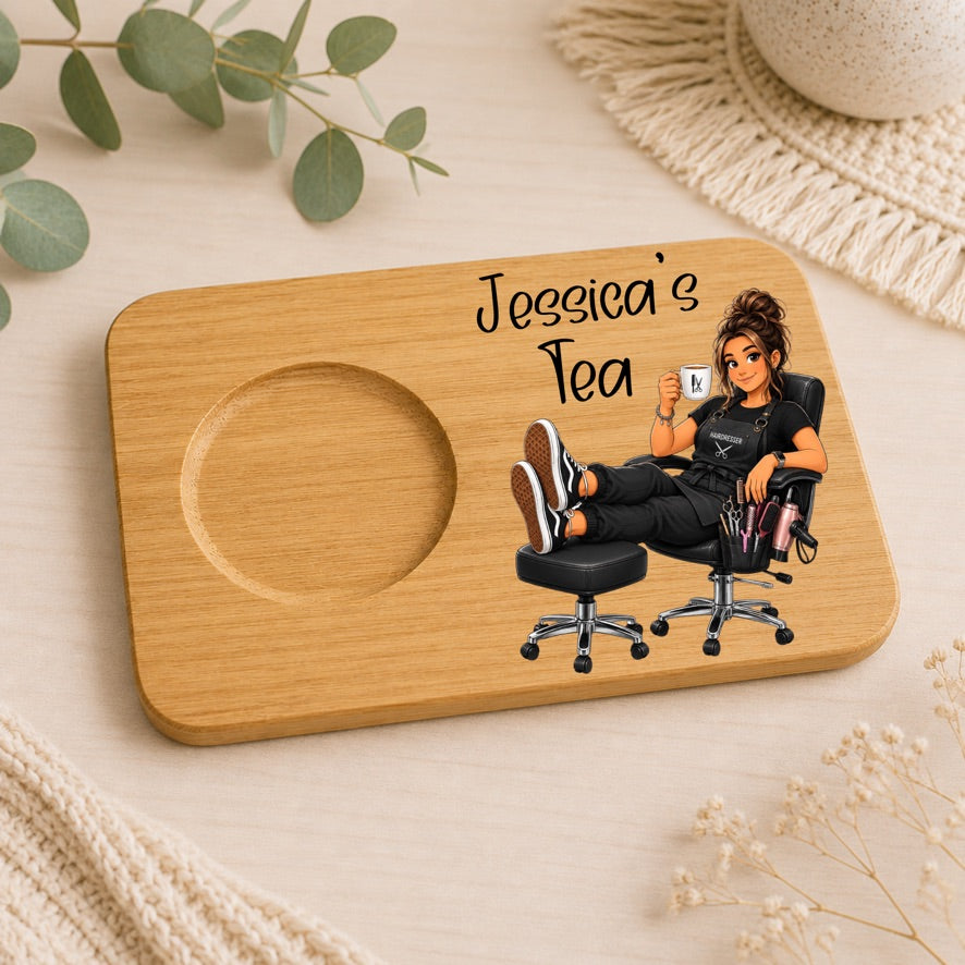 Personalised Hairdresser Tea & Biscuit Board | Custom Hairdresser Gift | Hair Stylist Tea Board | Salon Gift | Bamboo Tea Board | Gift for Hairdresser