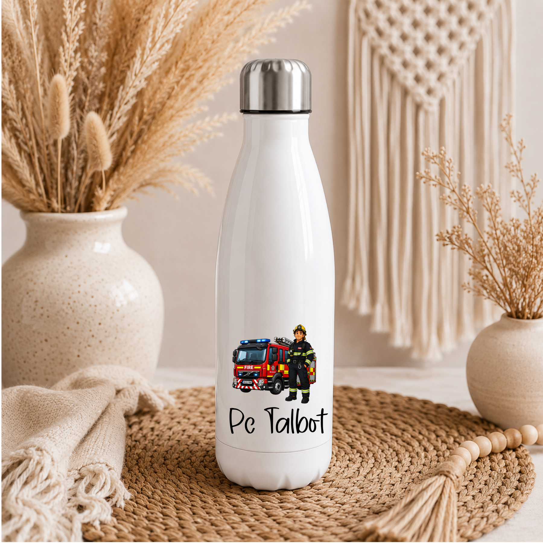 Personalised Firefighter Water Bottle | Custom Firefighter Drinks Bottle | Fire Engine Bottle | Firefighter Gift | Stainless Steel Water Bottle | Fire Service Gift