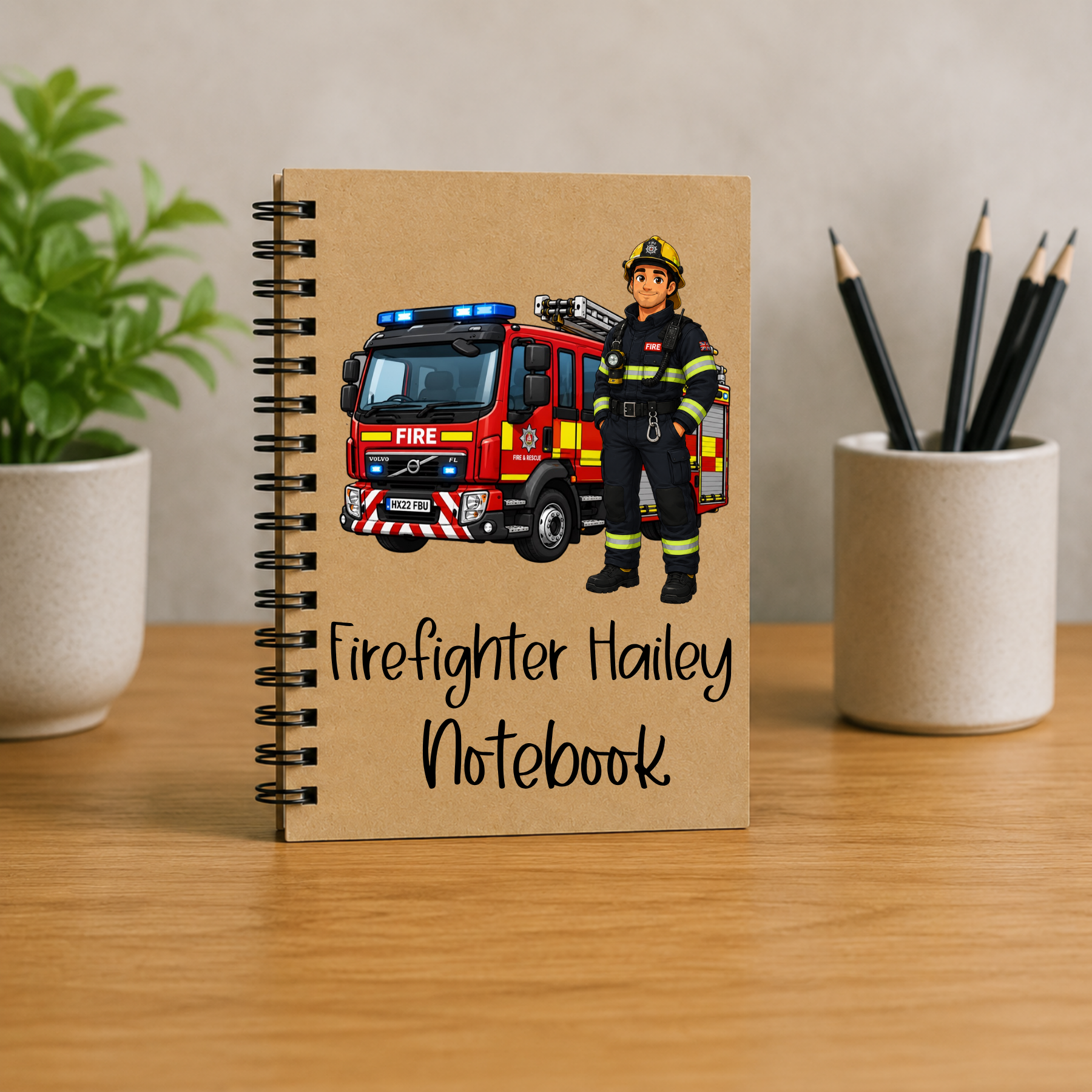Personalised Firefighter Notebook | Custom Firefighter Journal | Fire Engine Spiral Notebook | Gift for Firefighters | Personalised A5 Notebook