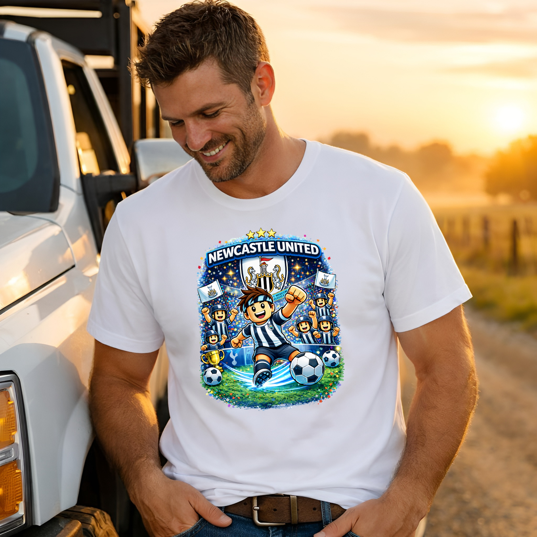 Newcastle United Football Fan Graphic T-Shirt – Cartoon Soccer Supporter Unisex Tee - Match Day Shirt