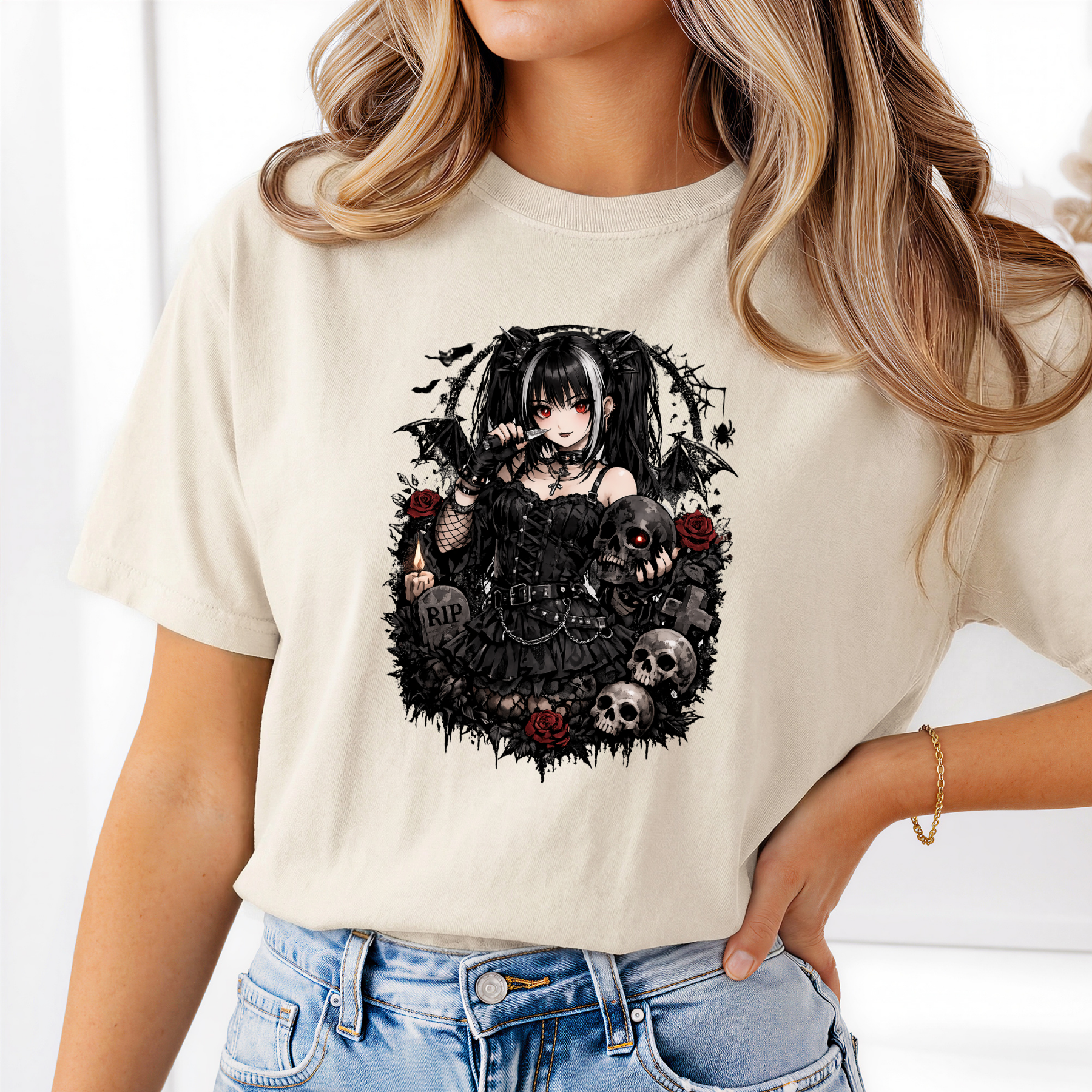 Gothic Anime Graphic T-Shirt – Dark Aesthetic Unisex Goth Tee | Alternative Streetwear Shirt