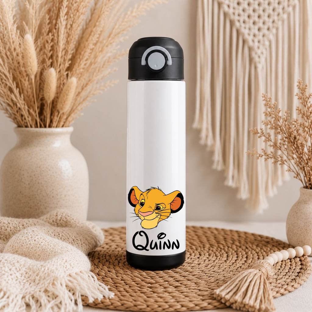 Personalised Simba Water Bottle with Straw Lid | Custom Name Water Bottle | Reusable Drinks Bottle | School Bottle | Gym Bottle | Travel Bottle