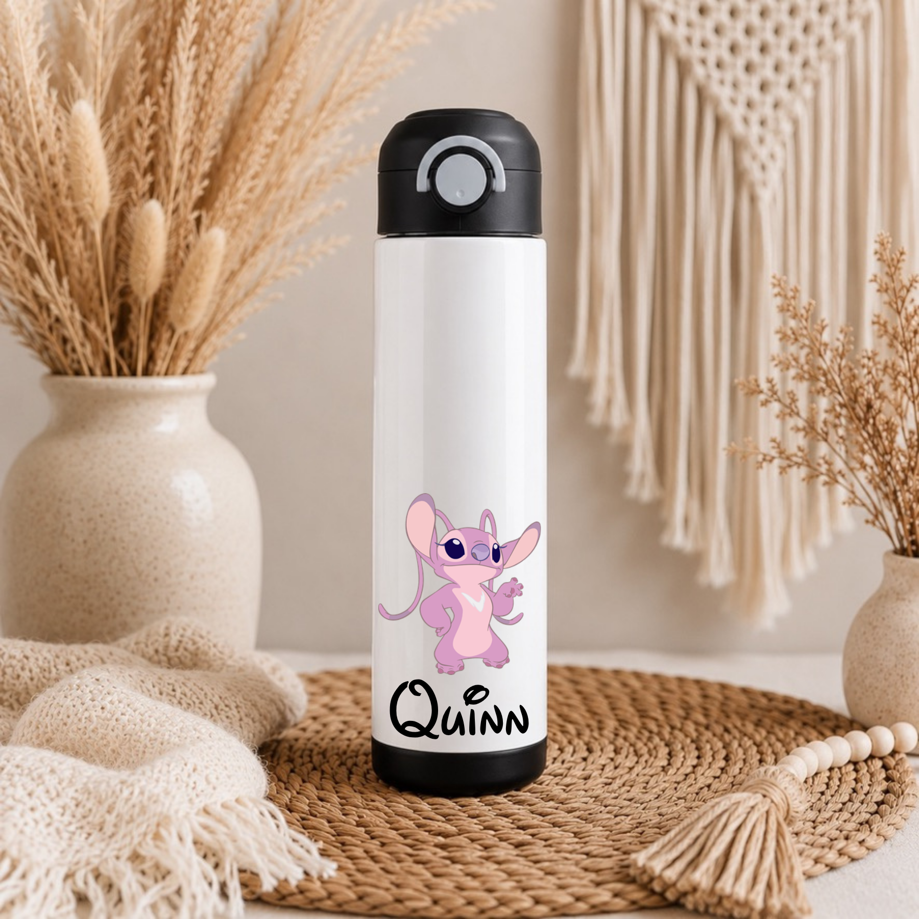 Personalised Anngel Water Bottle with Straw Lid | Custom Name Water Bottle | Reusable Drinks Bottle | School Bottle | Gym Bottle | Travel Bottle